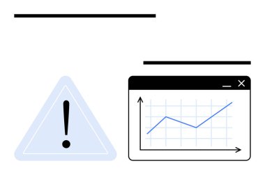 Grafik penceresinin yanındaki ünlemle birlikte yükselen eğilimi gösteren uyarı üçgeni. Risk yönetimi için ideal, analitik uyarı, dikkat, büyüme izleme, tahmin, uyarı, veri