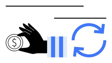 Siyah el mavi yuvarlak okların yanında bir dolar tutuyor. Finans, bankacılık, ekonomi, döviz kuru, yatırım, işlem, iş akışı için ideal. Düz basit metafor