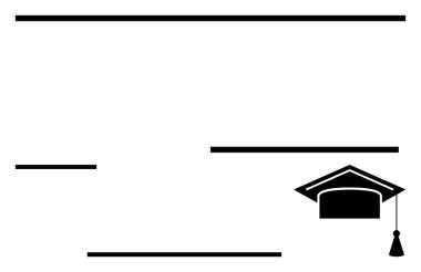 Siyahi mezuniyet şapkası simgesi ve stilize edilmiş yatay çizgiler bir akademik sertifikayı temsil ediyor. Eğitim, mezuniyet törenleri, akademik başarı, diplomalar, eğitim tamamlama, başarı için ideal