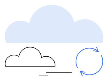 Basitleştirilmiş bulut, soyut geri dönüşüm döngüsü, doğrusal hareket çizgileri. Sürdürülebilirlik, çevre, teknoloji, veri, yenilenme kaynak verimliliği döngüsü için idealdir. Düz basit metafor