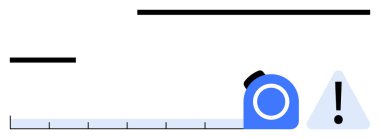 Bir ünlem işareti içeren bir uyarı üçgeniyle aynı hizaya getirilmiş şerit. Hassasiyet, ihtiyat, ölçüm, aletler, güvenlik, proje planlaması, inşaat için ideal. Modern düz basit metafor