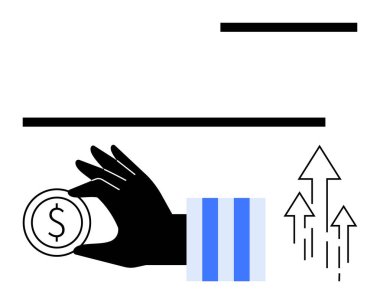 El ele tutuşmak zenginliği simgeler, siyah ve mavi tasarımı. Oklar büyümeyi ve ilerlemeyi gösteriyor. Yatırım, ekonomi, finans, başarı, zenginlik yaratma, yükselme eğilimleri için ideal düz metafor