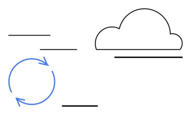 Yuvarlak oklu minimalist bulut veri akışını ve senkronizasyonu temsil ediyor. Teknoloji, bulut depolama, veri yönetimi, iş akışı, yedekleme, bağlantı, süreç için ideal. Düz basit metafor