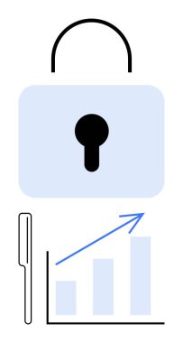 Yükselen bir çubuk şeması ve şifrelemeyi, büyümeyi ve stratejiyi temsil eden bir kalem. Güvenlik, finans, teknoloji, veri koruması, iş trendleri ve ilerleme için idealdir. Düz basit