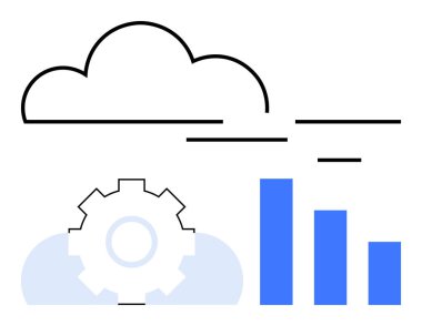 Mavi çizelgenin yanında teknoloji entegrasyonunu sembolize eden bir bulut. Teknoloji, bulut hesaplama, analitik, veri yönetimi, yenilik, performans SaaS çözümleri için idealdir. Düz basit metafor