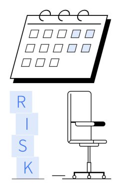 Ofis başkanı, dizilmiş engeller RISK ve takvim elemanları iş yeri planlamasını, risk yönetimini, görev önceliklerini, karar verme mekanizmasını, verimliliği, verimliliği, son teslim tarihlerini vurguluyor