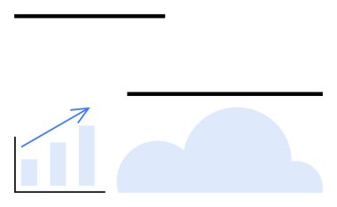 Düz bulut grafiğinin yanında, yukarı doğru büyümeyi sembolize eden bir ok çizelgesi. Ticari ilerleme, bulut hesaplama, veri analizi, tahmin, yenilik, teknoloji büyümesi, asgari tasarım için ideal