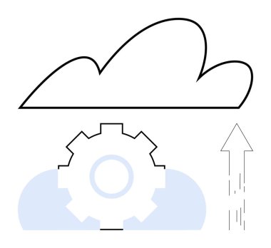 İniş takımları optimizasyon süreci, yukarı doğru hareket edebildiğini gösteren ok ve bulut vurgulama bulut hesaplaması. Bulut teknolojisi, veri yönetimi, sistem güncellemesi, üretkenlik ve dijital için ideal