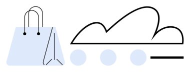 Soyut bir teslimat kamyonu tasarımının yanında alışveriş torbası. Lojistik, e-ticaret, perakende, otomasyon, yenilik, tüketici eğilimleri, sürdürülebilir dağıtım için ideal. Düz basit metafor