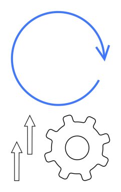 Yuvarlak ok ve yukarı doğru iki ok. İşlem inceliğini, büyümeyi ve verimliliği simgeliyor. İş akışı, verimlilik, yenilik, otomasyon stratejisini geliştirmek için ideal. Düz