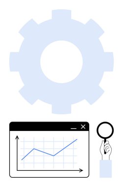 Vites, büyüteç ve büyüme grafiği gelişimi, optimizasyonu, analizi ve gelişimi sembolize eder. İş, teknoloji, strateji araştırma yenilik yönetimi ve büyüme düzlüğü için ideal