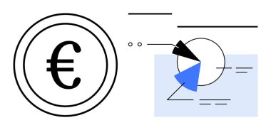 Soyut turta grafiği ve veri, finans ve analizi temsil eden geometrik şekillerle daire içinde Euro sembolü. Konseptler için ideal ekonomi, para birimi, istatistik, bütçe, analitik