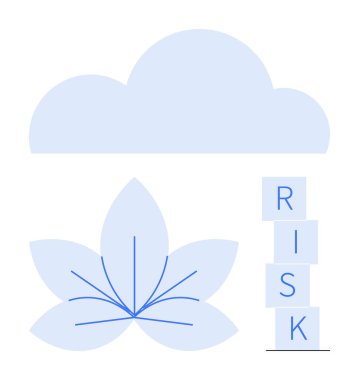 Yığılmış blokların RISK şeklinde yazıldığı bir nilüfer tasarımı üzerinde bulutlar uçuşuyor. İş için ideal, karar verme, belirsizlik, büyüme, farkındalık, liderlik, denge. Soyut çizgi düz metafor