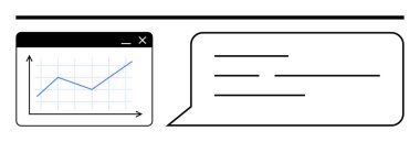 Yorum ya da tartışma için konuşma baloncuğuyla eşleştirilmiş bir penceredeki çizgi çizelgesi. Analiz, iş stratejisi, iletişim, geri bildirim, sunumlar, takım çalışması, araştırma için ideal. Düz basit