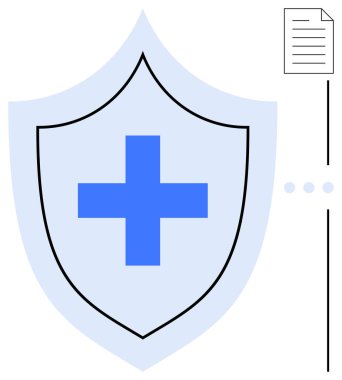 Güvenliği, güveni ve uyumu gösteren belge ikonunun yanında çapraz öne çıkan koruma ve sağlık güvenliğine sahip kalkanlar. Sağlık, güvenlik, güven, politika, sigorta, düzenleme için ideal