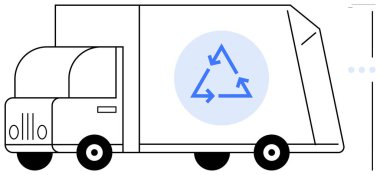 Çevresel koruma mesajı taşıyan dairesel ok sembollü geri dönüşüm kamyonu. Geri dönüşüm, sürdürülebilirlik, atık yönetimi, şehir temizliği, çevre bilinci, yeşil girişimler için ideal