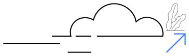 Bulut bir bitki ve yukarı doğru ok ile çizgilere bağlı. Büyüme, teknoloji, ilerleme, bulut hesaplama, yenilik, sürdürülebilirlik, gelişme için idealdir. Basit düz metafor