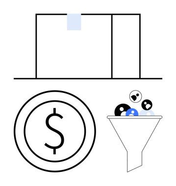 Değişik kullanıcılarla parasal sembollere giden huni, veri yapısını işaret ediyor. Pazarlama, analitik, finans, dönüşüm, segmentasyon ve müşteri yolculuğu için ideal. Düz basit