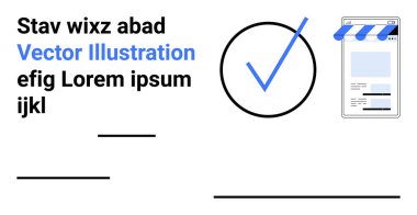 İşaretleme işareti, akıllı telefonun yanında bir mağaza önü düzenini gösterdiğini sembolize ediyor. E-ticaret, ticari doğrulama, kalite güvencesi, güven, başarı, çevrimiçi işlemler, basit iniş