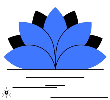 Mavi nilüfer yaprakları, durgun suyun üzerinde siyah aksanlarla kaplı, çok az soyut çizgilerle biçimlendirilmiş. Meditasyon için ideal, farkındalık, sağIık, sükunet, denge, büyüme, düz basit metafor