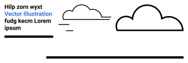 Kalın çizgili iki bulut şekli, hareket eden yatay çizgiler ve boşluklarla düzenlenmiş sans-serif metin. Teknoloji, hava durumu, minimalizm, tasarım modelleri, şablonlar, modern markalar için ideal