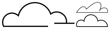 Kalın ve ince siyah çizgiler halinde üç basit bulut hava, bağlantı ve yaratıcılık fikirlerini çağrıştırıyor. Hava tahmini, bulut depolama, teknoloji, basitlik, dijital tasarım için ideal