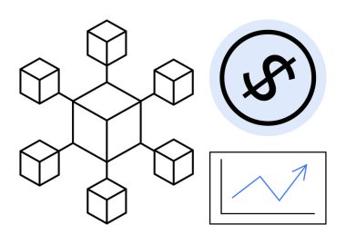 Geometrik zincir yapısı, dijital finans için dolar simgesi, ilerleyişi gösteren grafik oku. Kripto para birimi, engelleme zinciri, finans, büyüme, yatırım, yenilik teknolojisi için ideal