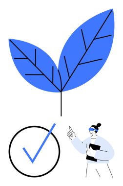 Doğayı sembolize eden iki mavi yaprak, onay veren cesur bir işaret ve kavramları temsil eden bir kişi. Çevre, sürdürülebilirlik, karar verme, eko-eğitim, yeşil girişimler için ideal