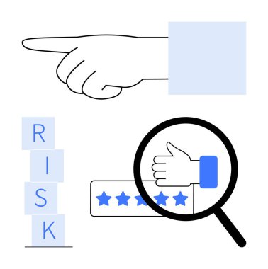 Risk engellerini işaret eden, yıldızlarla desteklenen, karar verme mekanizmasını vurgulayan, sorumluluk, değerlendirme, performans, müşteri memnuniyeti, rehberlik. İş için ideal