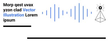 Bir göz, ses dalgaları ve minimalist metin içeren soyut geometrik şekiller. Teknoloji, yenilik, vizyon, yaratıcılık, bilim, iletişim ve basit iniş sayfası için ideal