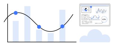 Moda çizelgesi, veri noktaları, etkileşimli gösterge paneli, bulut konsepti. Analiz, içgörü, finans, SaaS teknolojisi büyük veri yeniliği için idealdir. Düz basit metafor