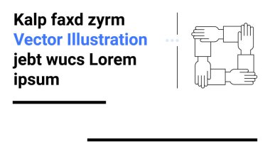Birbirine kenetlenmiş eller, kalın tipografi ve çizgilerle minimalist metin düzeni oluşturuyor. Takım çalışması, birlik, işbirliği, ortaklık, çeşitlilik, bağlantı, basit iniş sayfası için ideal