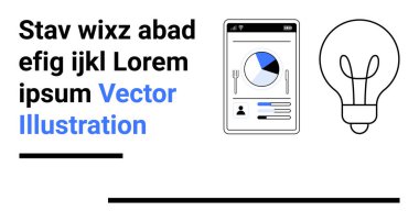 Akıllı telefon görüntüleme grafikleri ve analizleri bir ampul ile eşleştirilir, yeniliği sembolize eder, veri içgörüleri, strateji, yaratıcılık, beyin fırtınası, teknolojik çözümler, basit iniş sayfası