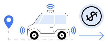 Verimli navigasyon ve maliyet tasarrufu için GPS konumu ve kablosuz sinyalleri kullanan otonom bir araba. Ulaşım, yenilik, otomasyon, verimlilik, ekonomi, akıllı sistemler, sürdürülebilirlik için ideal. Temiz