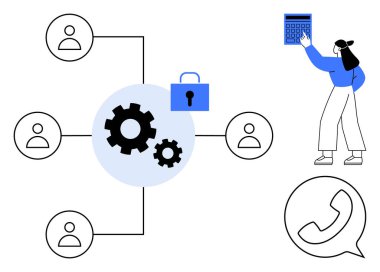 Ekip simgeleri arasındaki bağlantıları merkezileştirir, kilit güvenliği temsil eder, kişi verilerle etkileşime girer, telefon iletişimi sağlar. Takım çalışması, bilişim çözümleri, iletişim, güvenlik ve yönetim için ideal