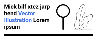Metin elementleri ve minimalist şekiller. Modern tasarım için büyüteç ve organik yaprak ana hatları var. Eğitim, keşif, teknoloji, markalaşma, yaratıcılık, analitik, basit iniş için ideal