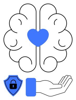 Kalp sembollü beyin duygusal zekayı temsil eder. Koruyucu el ve kalkan akıl sağlığını korumayı simgeler. Psikoloji, sağlık, farkındalık, şefkat, güven, denge için ideal