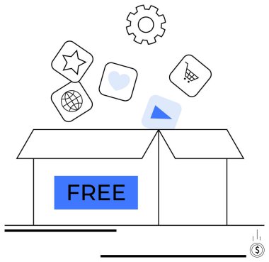 Açık kutuda kalp, dünya, dişli ve daha fazlası dahil olmak üzere çeşitli uygulama simgeleri serbest bırakılıyor. Teknoloji, ulaşılabilirlik, yenilik, yaratıcılık eğitimi için ideal. Düz basit