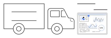 Analiz panelinin yanında grafikler ve KPI 'ler lojistik, verimlilik ve veri odaklı karar verme mekanizmasını vurguluyor. Lojistik, filo yönetimi, teknoloji, ulaşım, tedarik zinciri için ideal