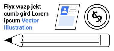 Kalem, profil kimlik kartı ve dolar para yaratıcılık, kişisel kimlik ve finansal konseptlerin temalarını birleştirir. Eğitim, iş, markalaşma, iş tasarımı minimalizmi için ideal