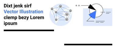 Bağlantı hatları, okları, segmentli şekilleri ve metni olan minimalist geometrik ağlar. Veri analizi, iletişim, teknoloji, yaratıcılık, eğitim yeniliği için ideal basit bir iniş