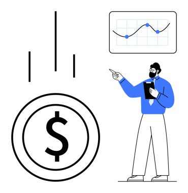 Profesyonel not defteri büyüme grafiğini gösteriyor, dolar işareti aşağıda. Analiz, strateji, finans, iş, yatırım, ekonomi planlaması için ideal. Düz basit metafor