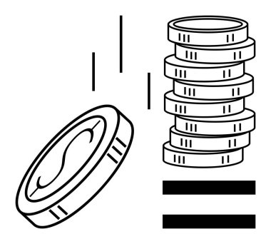 Bozuk para yığını ve eşitlik çubuklarının yanına düşen para denge ve eşitliği simgeliyor. Finans, ekonomi, tasarruf, yatırım, eşitlik, bütçe ve başarı için ideal. Düz basit metafor