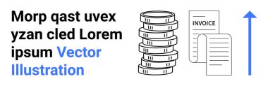 Ayrıntılı faturaların yanına istiflenmiş madeni paralar, yükselen bir ok ile mali büyüme, fatura artışı ve gelir artışını simgeliyor. İş, muhasebe, yatırım, fatura, kâr, büyüme için ideal
