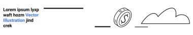 Üzerinde dolar işareti olan bozuk para, sağda bulut ana hatları, solda metin elemanı. Finans, para yönetimi, tasarruf, bankacılık, minimal tasarım, fintech basit iniş sayfası için ideal