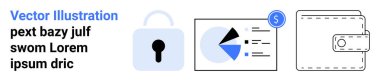 Veri koruması için kilit sembolü, mali istatistikleri analiz grafiği, tasarruf için deri cüzdan simgesi. Finansal güvenlik, tasarruf, analitik, fintech, bankacılık, e-ticaret sade iniş için ideal