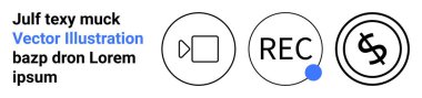 Kamera simgesi, noktalı kayıt tuşu, daire içinde dolar işareti ve yer tutucu metin. Video oluşturma, para kazanma, içerik akışı, teknoloji araçları, medya uygulamaları, e-ticaret soyut hattı için ideal