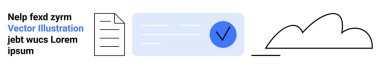 Dosya, metin belgesi, mavi işaretli kontrol listesi, bulut çizgisi. Çalışma akışı, onay, bulut depolama, veri güvenliği için ideal, çevrimiçi biçimler üretkenlik araçları basit iniş sayfası