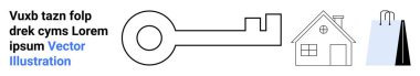 Tarafsız anahtar, basit ev taslağı ve soyut metnin yanında alışveriş çantası. Gayrimenkul, güvenlik, tüketici yaşam tarzı, finans, perakende, reklamcılık için ideal