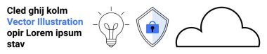 Fikirler için ampul, veri güvenliği için asma kilit ve depolama için bulut. Yenilik, siber güvenlik, teknoloji, bulut hesaplama, yaratıcılık, veri yönetimi düz iniş sayfası için ideal